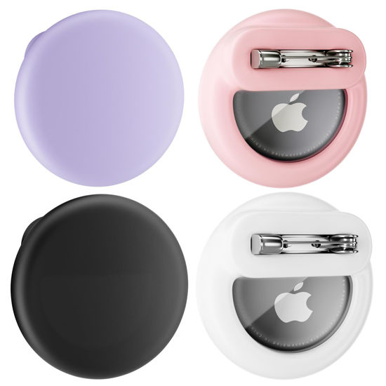 Picture of AirTag 4 Pack Hidden Case for Apple, Air Tag Holder Silicone GPS Tracker Case with Safety Invisible Pin AntiLost, for Children Elderly Clothes Shoe Backpack Luggage (Black White Pink Purple)