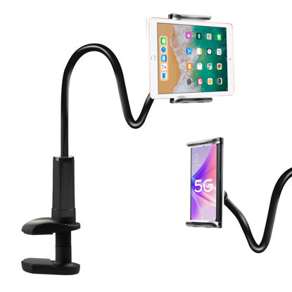Picture of ZUYEE Gooseneck Tablet Mount Holder for Bed 4-10.5" Devices iPad Clamp Stand Kindle Holder Flexible 30 inch Arm Clip for iPhone iPad Air Mini Galaxy Tabs Kindle Fire Switch Cell Phone Black