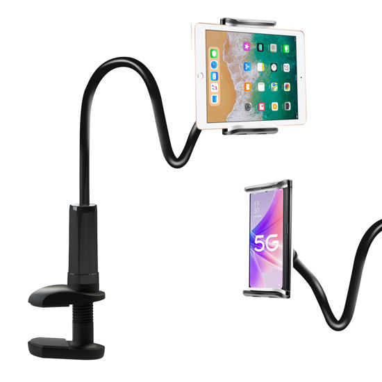 Picture of ZUYEE Gooseneck Tablet Mount Holder for Bed 4-10.5" Devices iPad Clamp Stand Kindle Holder Flexible 30 inch Arm Clip for iPhone iPad Air Mini Galaxy Tabs Kindle Fire Switch Cell Phone Black