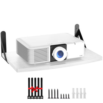 Picture of DAWASAPAT Projector Wall Mount Floating Shelf, White Mini Projector Shelf, Projector Stand, Projector Rack Holder, Router Shelf Modem Cable Box Shelf with Cable Ties