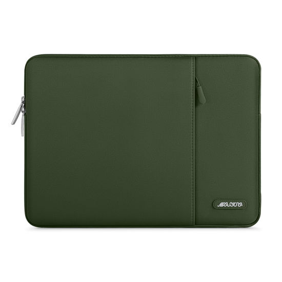 Picture of MOSISO Laptop Sleeve Bag Compatible with MacBook Air 15 inch M3 A3114 M2 A2941 2023 2024 / Pro 15 inch A1990 A1707, Surface Laptop 15, Dell XPS 15, Polyester Vertical Case with Pocket, Army Green