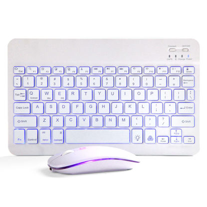 Picture of Bluetooth Keyboard and Mouse Combo for iPad - Rechargeable Wireless Keyboard & Mouse with 7-Color Backlit Compatible with iPad 9th/8th Gen, iPad Pro/Air/Mini, iPhone14/13/12 Pro, White
