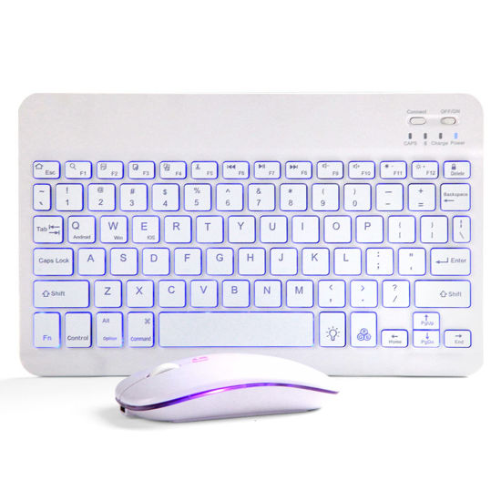 Picture of Bluetooth Keyboard and Mouse Combo for iPad - Rechargeable Wireless Keyboard & Mouse with 7-Color Backlit Compatible with iPad 9th/8th Gen, iPad Pro/Air/Mini, iPhone14/13/12 Pro, White
