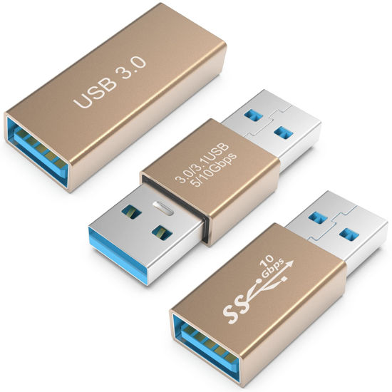 Picture of HIEbee 3kinds of USB 3.0 apters kit, USB 3.0 Female to Female and Male to Male and Female to Male, high Speed Convert Extension Coupler Connector converte,Gold