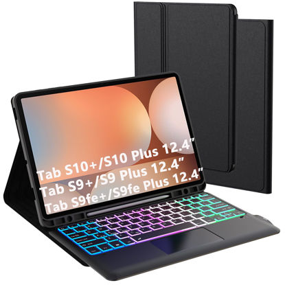 Picture of for Samsung Galaxy Tab S9 FE+/S9+/S10+ 12.4" Keyboard Case: 3 Zone 7 Colors Backlit Trackpad Keyboard for 12.4 inch Galaxy Tab S10 Plus/S9 FE Plus - Detachable Smart Touchpad Keyboard Tablet Cover