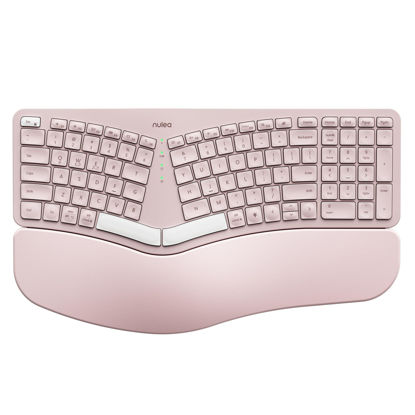 Picture of Nulea RT05 Wireless Ergonomic Keyboard, Split Keyboard with Wrist Rest, USB-C Charging, 7-Color Backlight, Natural Typing, Bluetooth and USB Connectivity, Compatible with Windows,Mac(Pink)