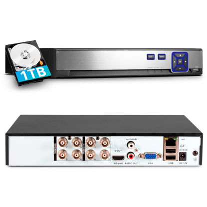 Picture of TOWODE 1080P 8Channel Security Camera DVR System H.265+ Surveillance DVR Recorder for up to 5MP AHD/TVI/CVI/CVBS/IP Cameras, Remote Access, Smart Playback(with 1TB Hard Drive)