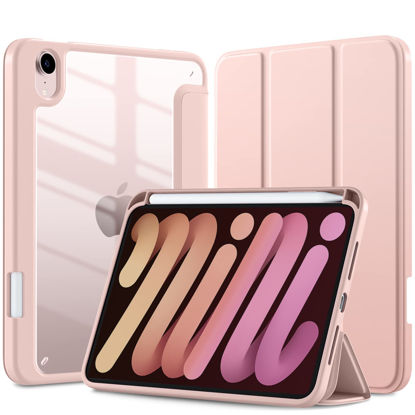 Picture of Mastten for iPad Mini 7 Case A17 Pro, for iPad Mini 7th/6th Generation Case 2024/2021 8.3 Inch with Pencil Holder, Hybrid Slim Clear Back Shell Cover Kids, Auto Wake/Sleep, Rose Pink