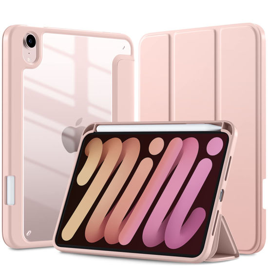 Picture of Mastten for iPad Mini 7 Case A17 Pro, for iPad Mini 7th/6th Generation Case 2024/2021 8.3 Inch with Pencil Holder, Hybrid Slim Clear Back Shell Cover Kids, Auto Wake/Sleep, Rose Pink