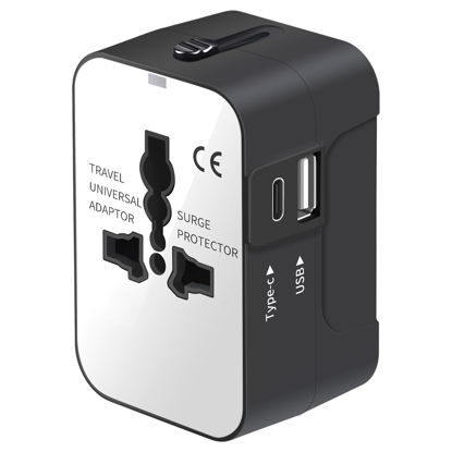 Picture of Travel Adapter, Worldwide All in One Universal Travel Adapter Wall Charger AC Power Plug Adapter with USB Type C Charging Ports for USA EU UK AUS, White
