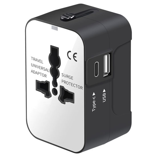 Picture of Travel Adapter, Worldwide All in One Universal Travel Adapter Wall Charger AC Power Plug Adapter with USB Type C Charging Ports for USA EU UK AUS, White