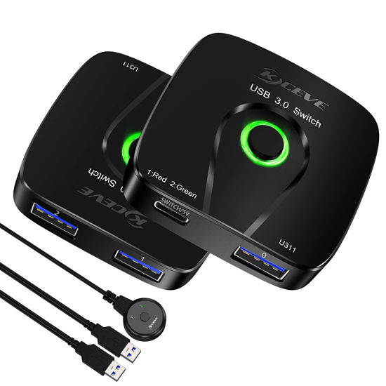 Picture of USB 3.0 Switch,2 in 1 Out USB Switcher Selector USB 3.0 Switch for 2 Computers/Laptops Share 1 USB Device,Come with Wired Control and 2 UBS 3.0 Cables