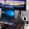 Picture of USB 3.0 Switch,2 in 1 Out USB Switcher Selector USB 3.0 Switch for 2 Computers/Laptops Share 1 USB Device,Come with Wired Control and 2 UBS 3.0 Cables