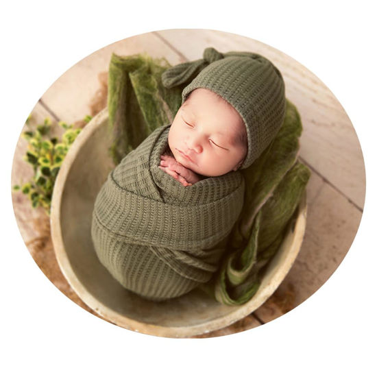 Picture of CUTEBBPHOTO Newborn Photography Wrap Boy Girl Baby Photo Wraps Outfits Stretch Crochet Blanket Props (Green)