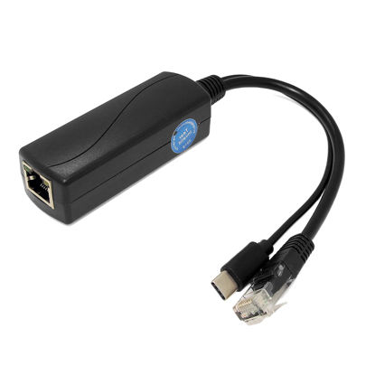 Picture of REVODATA Type C Port PoE Splitter Gigabit 5V/3A, PoE to USB-C 5V/3A Output, Gigabit Ethernet Compatible with IEEE802.3af/at, Plug and Play