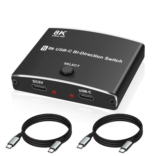 Picture of XMSJSIY USB C Type-C Switcher 1 in 2 out/2 in 1 out 8K@60Hz 4K@120Hz Type-C Bi-Directional Switch Selector Support 48Gbps Data Transmission with Type-C Cables for PC Monitor HDTV-1 PCS