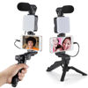 Picture of Generic HuaerHui Vlogging Starter Kit with Mini LED Video Light + Shotgun Microphone + Universal Cellphone Holder Clip + Pistol Grip Tripod Compatible with Smart Phones/Cameras, Black, W-TZ001