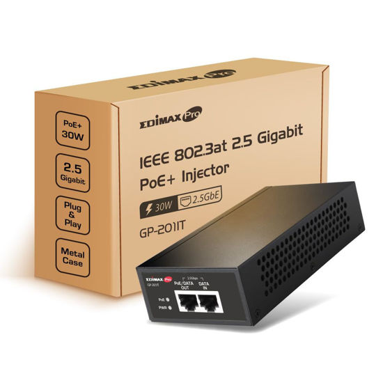Picture of Edimax Pro Gigabit PoE+ 30W Injector Adapter, 2.5 Gbps, Adds Power to PoE Powered Device (PD) for up to 100 Meters (328ft), Powers IP Cameras, IP Phones, Digital Signage and More, GP-201IT
