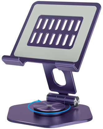 Picture of SOJUNER Tablet Stand Holder for Desk, Swivel iPad Stand with 360 Rotating Base, Aluminum Foldable Desktop Stand Holder Compatible with All Tablet Such as iPad Pro 12.9,11,10.5,9.7, Purple