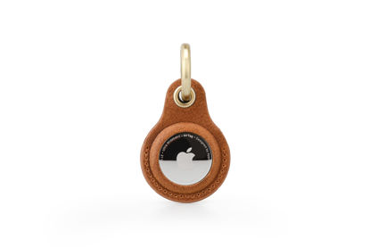 Picture of Habac Studio Airtag Keyring Genuine Leather with Brass Key Tags. Apple Airtag Holder Luggage GPS Tracker Dog Airtag Case Keychain (Brown)