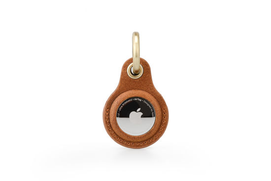 Picture of Habac Studio Airtag Keyring Genuine Leather with Brass Key Tags. Apple Airtag Holder Luggage GPS Tracker Dog Airtag Case Keychain (Brown)