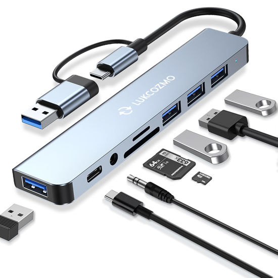 Picture of LUKCOZMO USB Hub USB C Hub USB Splitter 7 in 1 USB Extender with 4 USB Port 1 USBC Port TF/SD Card Reader Audio Output Compatible with MacBook/Pad Pro/Dell/HP Laptop/Phones…
