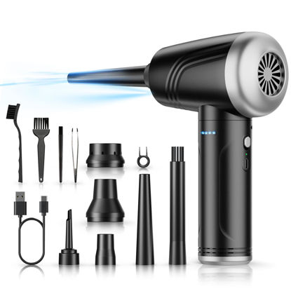 Picture of Compressed Air Duster, BANKKY 11-in-1 Cordless Keyboard Cleaner for Office, 120000RPM Electric Air Duster for Computer, Conditioner, etc (Black+Silver)