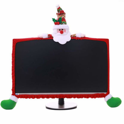 Picture of SUSHAFEN 1 Pack Christmas Computer Monitor Border Cover TV Monitor Cover Elastic Laptop Computer Cover for Xmas Home Office Computer Decoration-Santa Claus