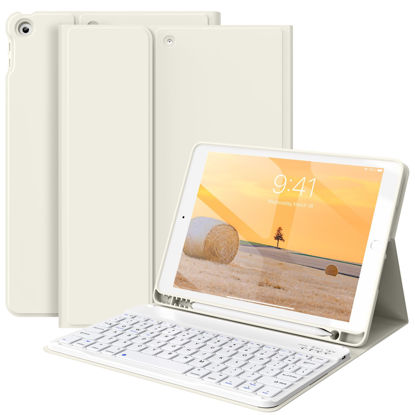 Picture of BQDIYOO Keyboard Case for iPad 9th Generation/iPad 8th Generation/iPad 7th Generation(2021/2020/2019), 10.2 inch iPad 9/8/7 Case with Keyboard, Auto Wake Sleep Case with Pencil Holder, White