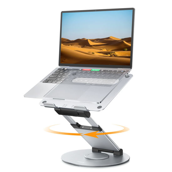 Picture of Nulaxy Telescopic 360 Rotating Laptop Stand for Desk Adjustable Height Swivel Pull Out Design Ergonomic Laptop Riser Fits All 10-17" Laptops Computer MacBook, Silver