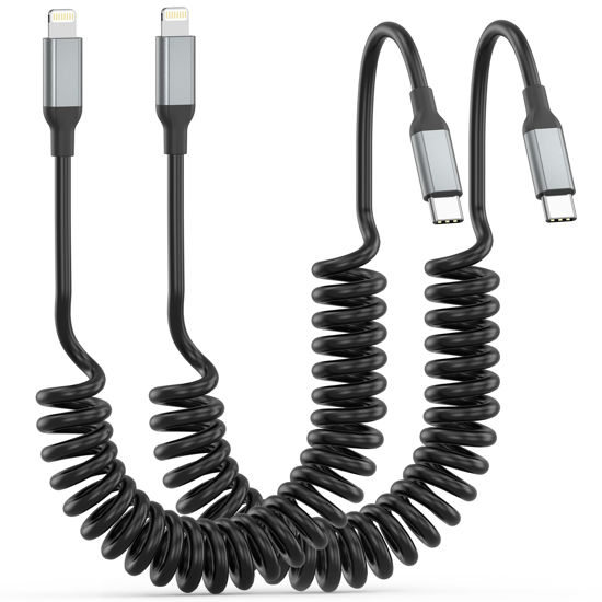 Picture of Coiled USB C to Lightning Cable 2 Pack, [MFi Certified] Retractable USB C iPhone Charger PD Fast Charging for Car, Short Type C to Apple CarPlay Cord for iPhone 14 13 12 11 Pro Max XR XS 8 SE iPad