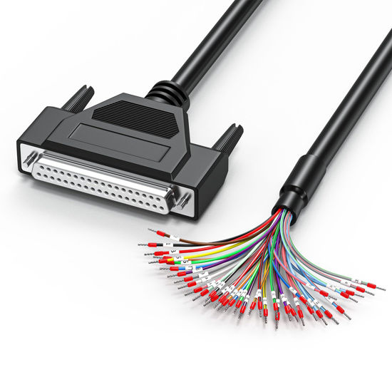 Picture of JUXINICE DB37 Female to Bare Wire with Cable Marker, DB37 Cable 26AWG-3.3FT, D-SUB 37-Pin Connector to Single end Cable with Terminal,Multicore 37 Wire All Provided with Wiring Terminals-Black