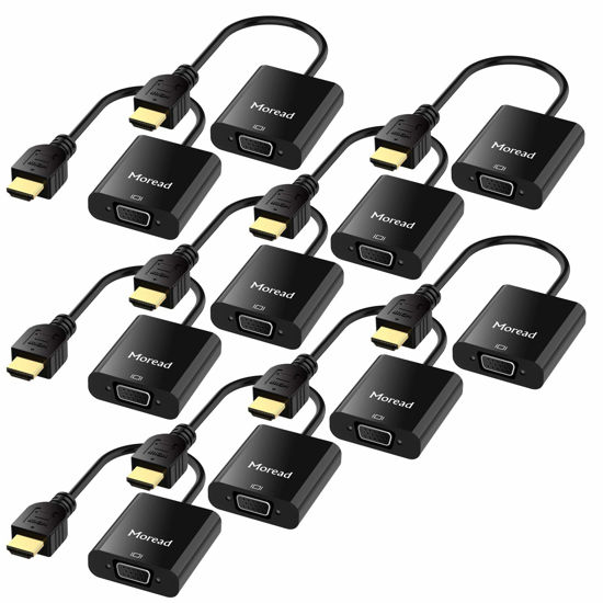 Picture of Moread Gold-Plated Active HDMI to VGA Adapter, 10 Pack, Male to Female with Micro USB Power Cable & 3.5mm Audio Port Cable for PS4, MacBook Pro, Mac Mini, Apple TV
