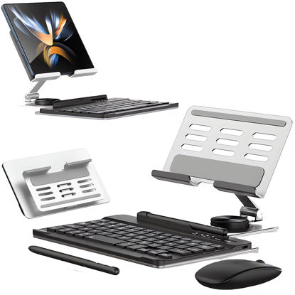 Picture of voppton for Samsung Galaxy Z Fold 6 5 4 Stand and Keyboard Mouse, Portable Mini Bluetooth-Compatible Keyboard, Foldable Adjustable Tablet Stand Holder for Desk, with Wireless Mouse & Pen