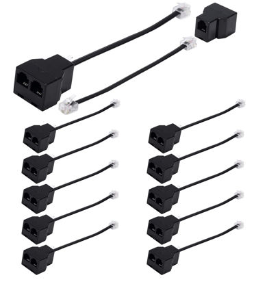 Picture of Yumiwoow Phone Line Splitter,Telephone Splitter,with RJ11 6P4C Plugs,Suitable for Telephone,Fax Machine (Black /12 Pack)