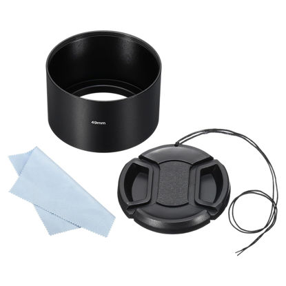 Picture of PATIKIL 49mm Lens Hood, Long Focus Frosted Surface Anti-reflective Inside Hood with 58mm Lens Cap and Cleaning Cloth for Camera Lens, Black for Nikon, for Fujifilm, for Pentax, for Leica