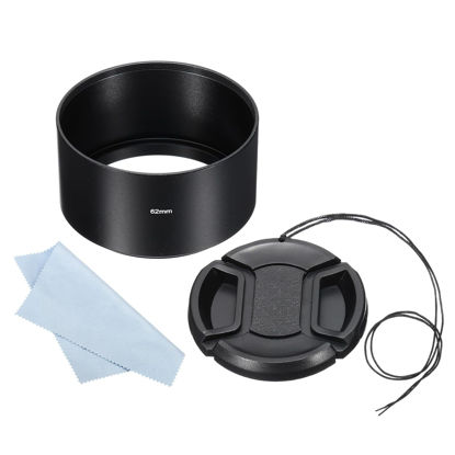 Picture of PATIKIL 62mm Lens Hood, Long Focus Frosted Surface Anti-Reflective Inside Hood with 67mm Lens Cap and Cleaning Cloth for Camera Lens, Black for Nikon, for Fujifilm, for Pentax, for Leica