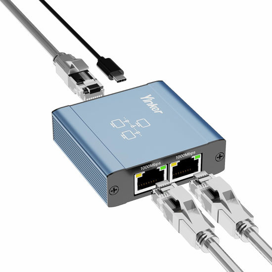 Picture of Gigabit Ethernet Splitter 1 to 2, Yinker 1000Mbps LAN Network Splitter 2 Port RJ45 Distributor with USB Power Cable, for Computer Laptop Router Set-up Box