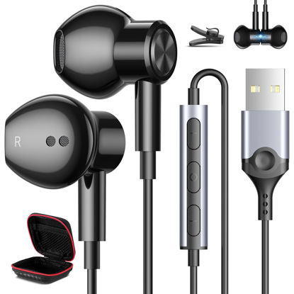 Picture of USB Headphone for PC Laptop Magnetic 7.5ft Wired Earbuds Computer Headset with Microphone Control Mute Mic Lightweight Noise Isolate Cord in-Ear Gaming Earphone for MacBook Pro Office Work School Zoom