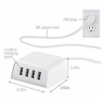 Picture of GE 4-Port USB Desktop Extension Station, 2 Pack, 6ft Extra Long Cord, For iPhone 12/11/Pro/Max/XS/XR/X/8, iPad Pro, Samsung Galaxy S21/S10/S9/Plus, Google Pixel 5/C/3/2/XL, 53282