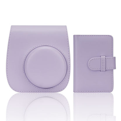 Picture of Frankmate Instant Camera Case Compatible with Fujifilm Instax Mini 11/9/8/8+ PU Leather Bag with Pocket and Adjustable Shoulder Strap Mini Photo Album (Purple)
