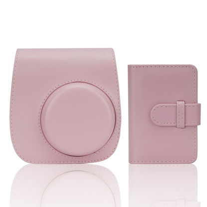 Picture of Frankmate Instant Camera Case Compatible with Fujifilm Instax Mini 11/9/8/8+ PU Leather Bag with Pocket and Adjustable Shoulder Strap Mini Photo Album (Pink)