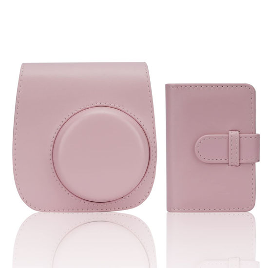 Picture of Frankmate Instant Camera Case Compatible with Fujifilm Instax Mini 11/9/8/8+ PU Leather Bag with Pocket and Adjustable Shoulder Strap Mini Photo Album (Pink)