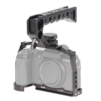 Picture of Hersmay Fuji XS20 Camera Cage with Top Handle, Aluminium Full Cage for FUJIFILM X-S20 Accessories with Quick Release Plate for Arca Stand, Cold Shoe, NATO Rail and 1/4" & 3/8" Threaded Holes