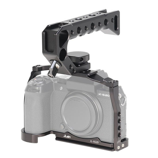 Picture of Hersmay Fuji XS20 Camera Cage with Top Handle, Aluminium Full Cage for FUJIFILM X-S20 Accessories with Quick Release Plate for Arca Stand, Cold Shoe, NATO Rail and 1/4" & 3/8" Threaded Holes
