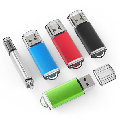 Picture of TOPESEL USB Flash Drive 5 Pack 4GB USB 2.0 Flash Drive Memory Stick USB Drive Thumb Drives USB Stick (5 Mixed Colors: Black Blue Green Red Silver)