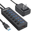Picture of Powered USB Hub 3.0, 5Gbps Data Transfer 7 Ports and 12W Charging-only 1 Port with 5V/3A Power Adapter 4Ft Long Cable & Individual LED Switches for Laptop PC Flash Drive SSD HDD Keyboard Mouse...