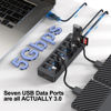 Picture of Powered USB Hub 3.0, 5Gbps Data Transfer 7 Ports and 12W Charging-only 1 Port with 5V/3A Power Adapter 4Ft Long Cable & Individual LED Switches for Laptop PC Flash Drive SSD HDD Keyboard Mouse...