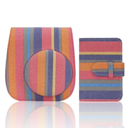 Picture of Frankmate Instant Camera Case Compatible with Fujifilm Instax Mini 11/9/8/8+ Canvas Bag with Pocket and Adjustable Shoulder Strap Mini Wallet Album (Stripe)