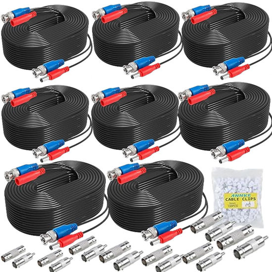 Picture of 5iktery 8 Pack 15M/50ft Video Power Cables BNC Cables Surveillance Camera Cables for CCTV Security DVR System, Free 16x BNC Connectors and 100pcs Cable Clips